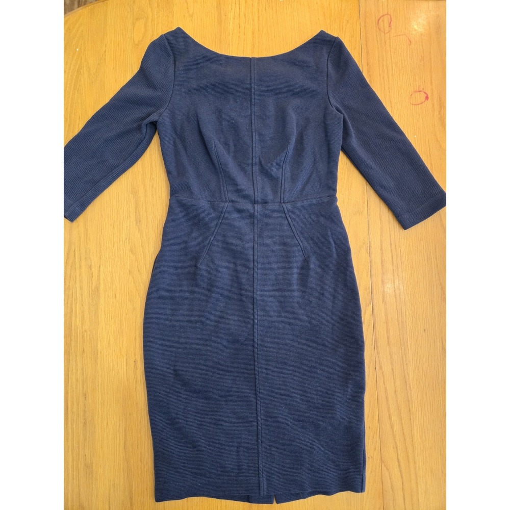 Boden Navy Blue Ottoman Ribbed Sheath Dress 3/4 Sleeve Pockets US 2P